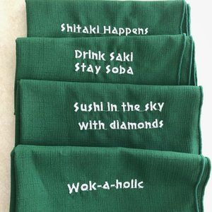 Set of 4 Sushi/Japanese Themed Napkins-Dark Green